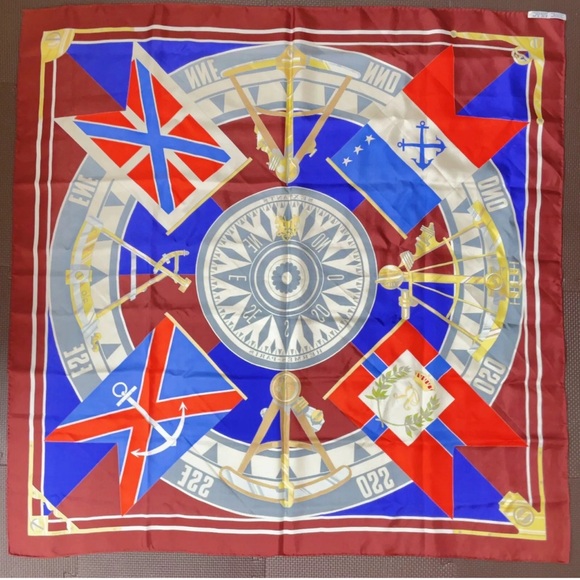 HERMES Scarf Carre 90cm Multi- Sextants Vintage - Picture 15 of 16